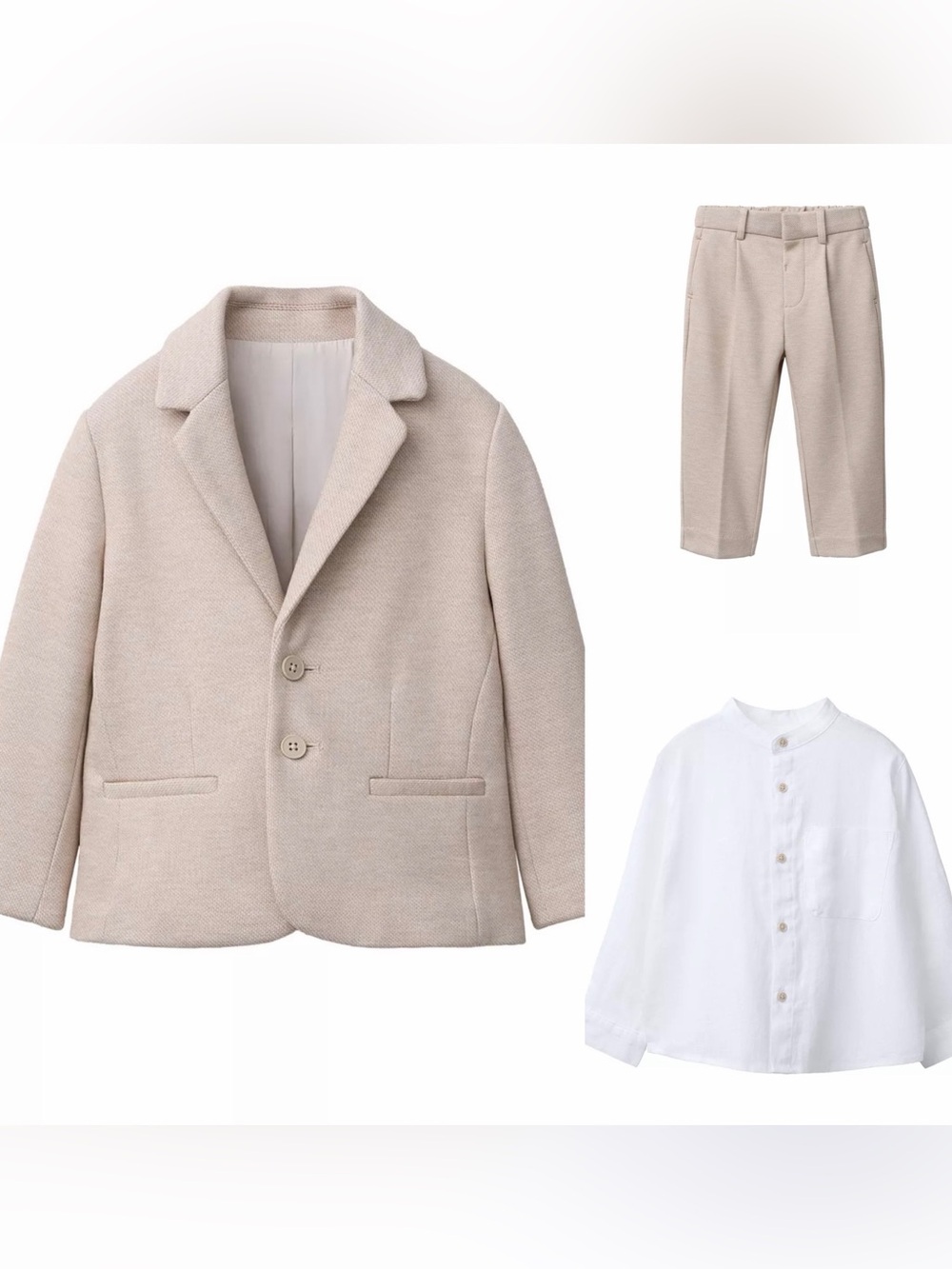 Zara Baby Toddler Neutral Beige Blazer & Dress Pants Set + White Linen Shirt